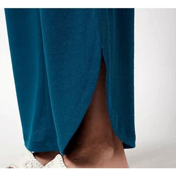 Denim & Co XS Petite Beach Knit Gauze Ankle Pants Peacock Blue Pockets NWT) - Picture 3 of 4